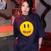 跨境外贸drew笑脸印花短袖 贾斯丁比伯高街男女情侣宽松T恤