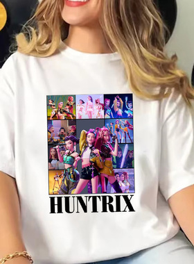 KPOP猎魔女团HUNTRIX印花短袖T恤男女童宽松圆领夏季上衣休闲百搭