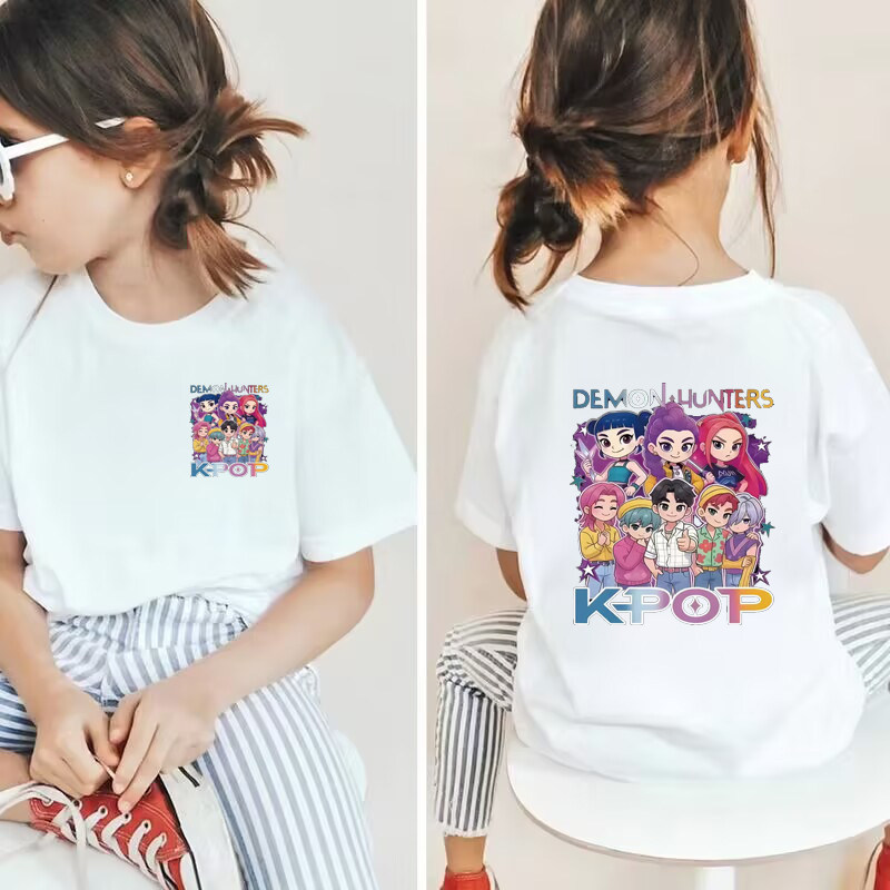 2025新款上衣卡通kpop猎魔女团亲子装周边正反面儿童短袖纯棉半袖 - 实物图