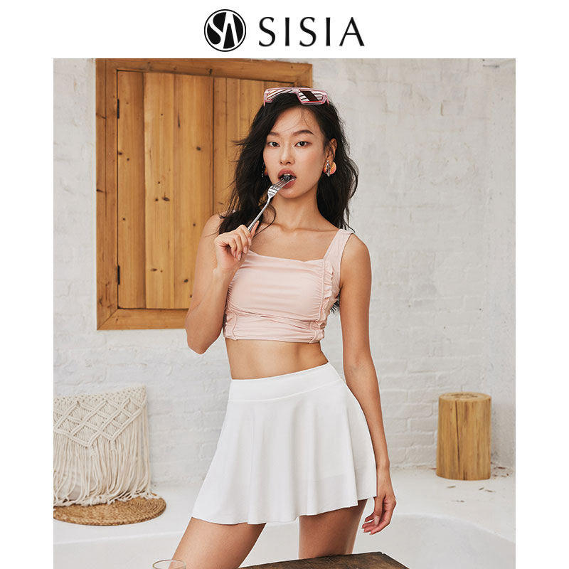 SISIA2024新款裙式分体泳衣少女清新甜妹性感高级感温泉度假泳装