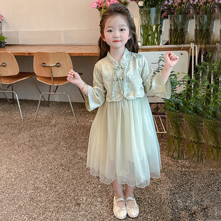 女童春秋装新款儿童洋气生日礼服汉服假两件套中国风公主裙套装夏