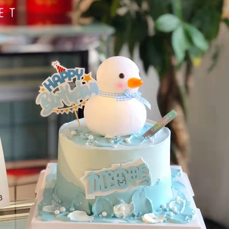网红发光加油鸭蛋糕装饰摆件小鸭子儿童生日插件冲鸭小仙女小白鸭