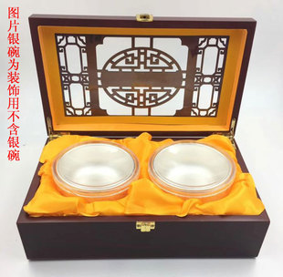 专业银碗包装盒 勺子银筷子套装盒 高档仿实木盒子婚庆送礼