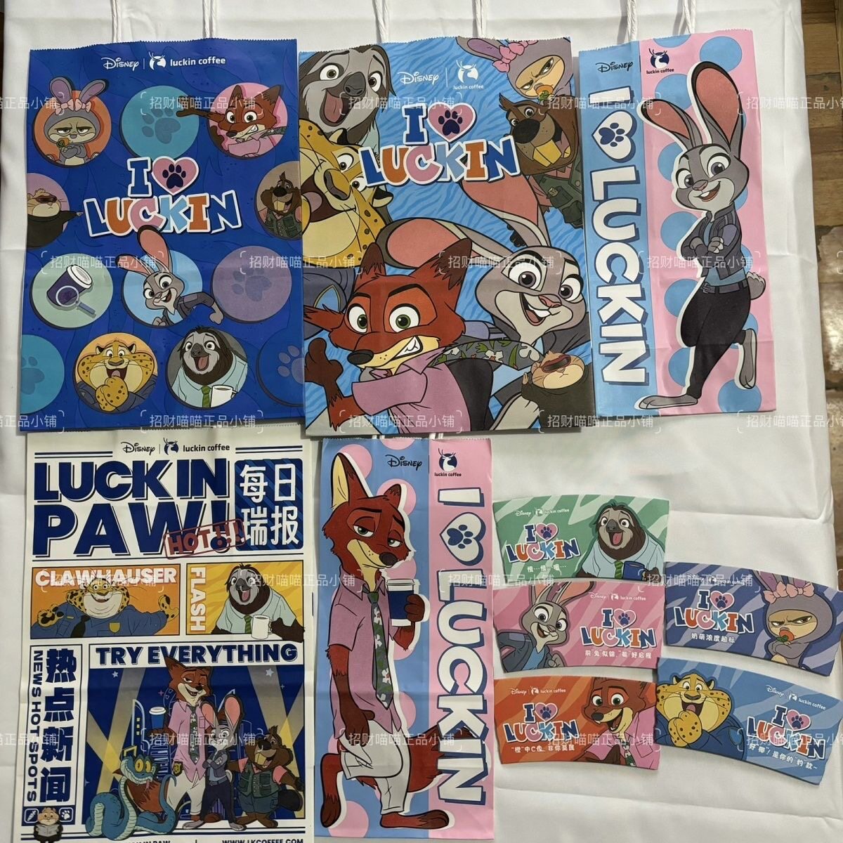 正品瑞幸疯狂动物城联名纸袋杯套贴纸卡通正版周边