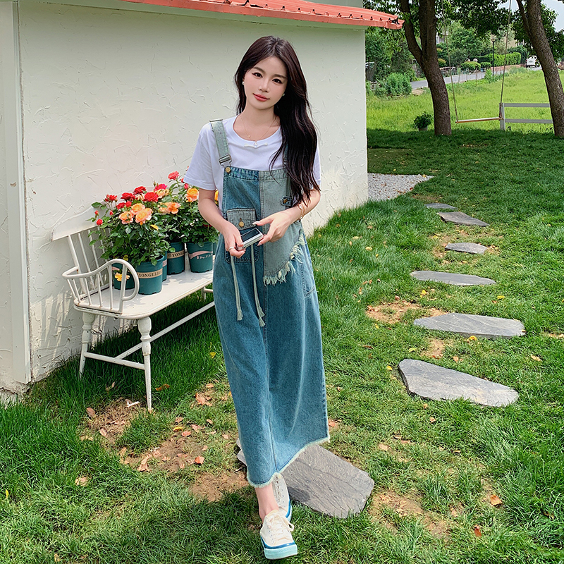 声雨竹韩版宽松牛仔背带裙女时尚洋气2025年夏季新款今年流行背带