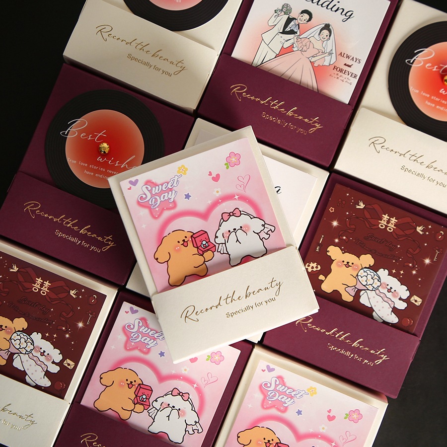 吾家婚品卡通狗狗喜糖盒可爱订婚结婚唱片伴手礼盒桌糖盒空纸盒1