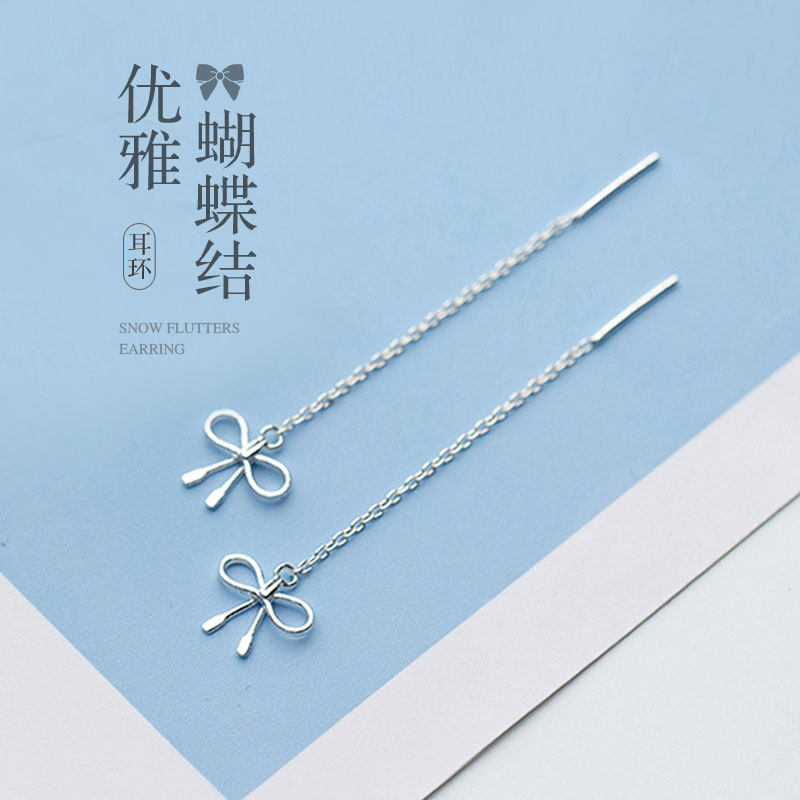 蝴蝶结耳线女夏款纯银气质小众耳坠2023年新款潮时尚洋气网红耳环