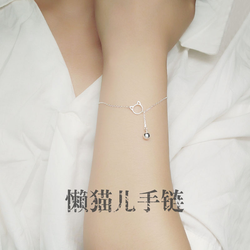 S925純銀鈴鐺貓咪手鏈女日韓版簡約可愛清新學生個性百搭閨蜜禮物