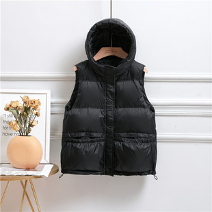 连帽羽绒马甲女短款2022秋冬韩版宽松休闲白鸭绒时尚背心坎肩马夹