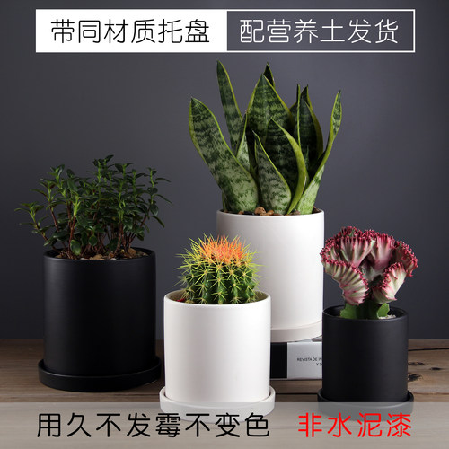 ins北欧风格简约圆柱黑白陶瓷