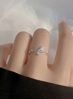 女925银日韩叶子戒指轻奢