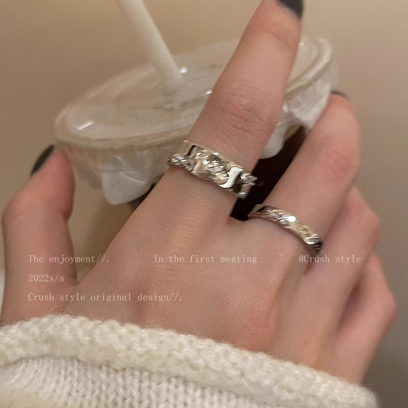 女925银日韩素圈锆石戒指时尚