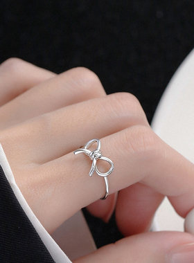 女925银镂空蝴蝶结戒指冷淡风