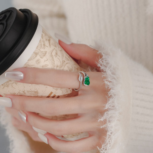 925纯银和田玉葫芦叶子戒指女2024年新款 复古轻奢小众指环 新中式