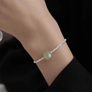 925纯银和田玉碎银手链冷淡风手镯小众设计感ins闺蜜女生饰品夏季