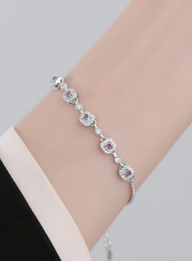 女925银气质紫色锆石方糖手链