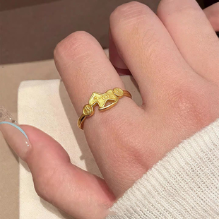 925纯银钱币小马戒指女开口可调节小众设计感食指指环马年本命年