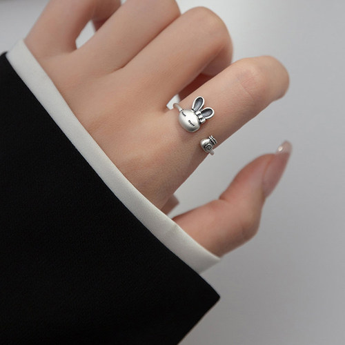 女925银本命年兔子戒指新款做旧