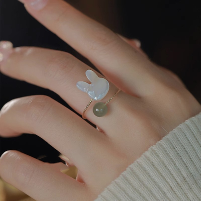 小兔子设计和田玉戒指冷淡风