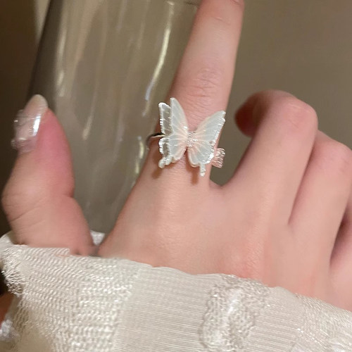 女925银食指戒蝴蝶锆石开口戒指