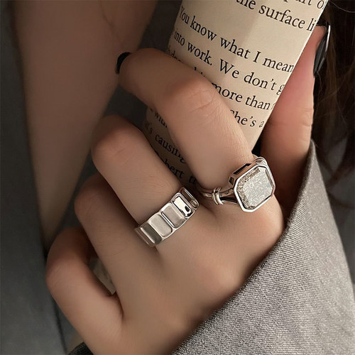 女925银日韩冰晶白茶戒指复古