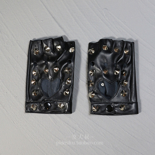 朋克金属皮手套女半指辣妹机能JK露指军lo个性酷尖铆钉PU手套潮