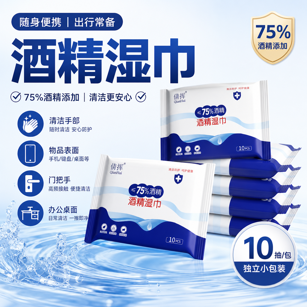 湿巾75%度酒精棉片大号便携式一次性手机餐具杀菌消毒湿巾纸