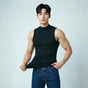 背心男士夏季薄款 半高领无袖T恤衫健身运动打底汗衫纯色弹力上衣