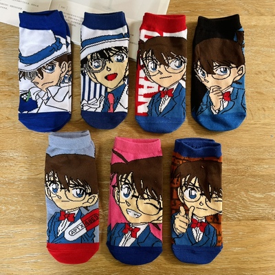 柯南学院风直板短筒船袜子