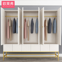 Simple modern iron art solid wood wardrobe bedroom multi-functional art children's wardrobe cabinet economic storage cabinet