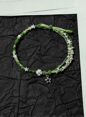 幸运四叶草~绿色手工编绳手链四叶草星星森系田园风手绳夏日百搭