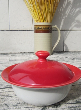 外贸原单陶瓷餐具 欧美名品LZ甜品带盖碗 红色家用汤碗 欧式餐碗