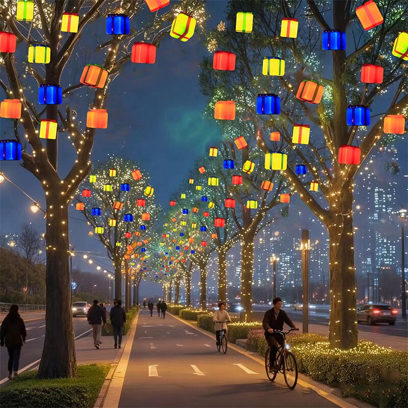 防水礼物盒装饰灯创意彩色方形挂件灯户外街道景区树木亮化彩灯