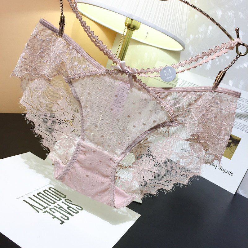 欧美女士低腰绑带蕾丝性感迷人诱惑舒适透气女内裤网纱透视纯欲风