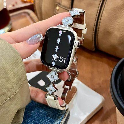 IAMYEE唐草花珐琅皮质表带适用applewatch56SES7S8S9S10iwatchS11