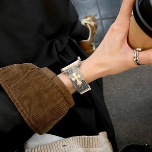 IAMYEE克罗芯丹宁磁吸表带适用applewatc456SES7S8S9S10iwatchS11