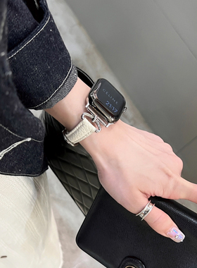 IAMYEE弯刀小马蹄皮质表带适用applewatch56代S7S8S9S10iwatchS11