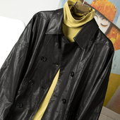 意国柜上万元 柔软轻薄植鞣绵羊皮小翻领抽绳收腰双排扣皮衣外套女