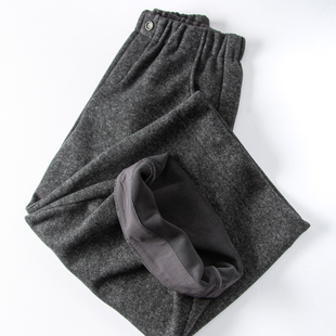 时髦醋酸羊毛混纺毛呢立体弯刀剪裁宽松松紧高腰八九分阔腿休闲裤