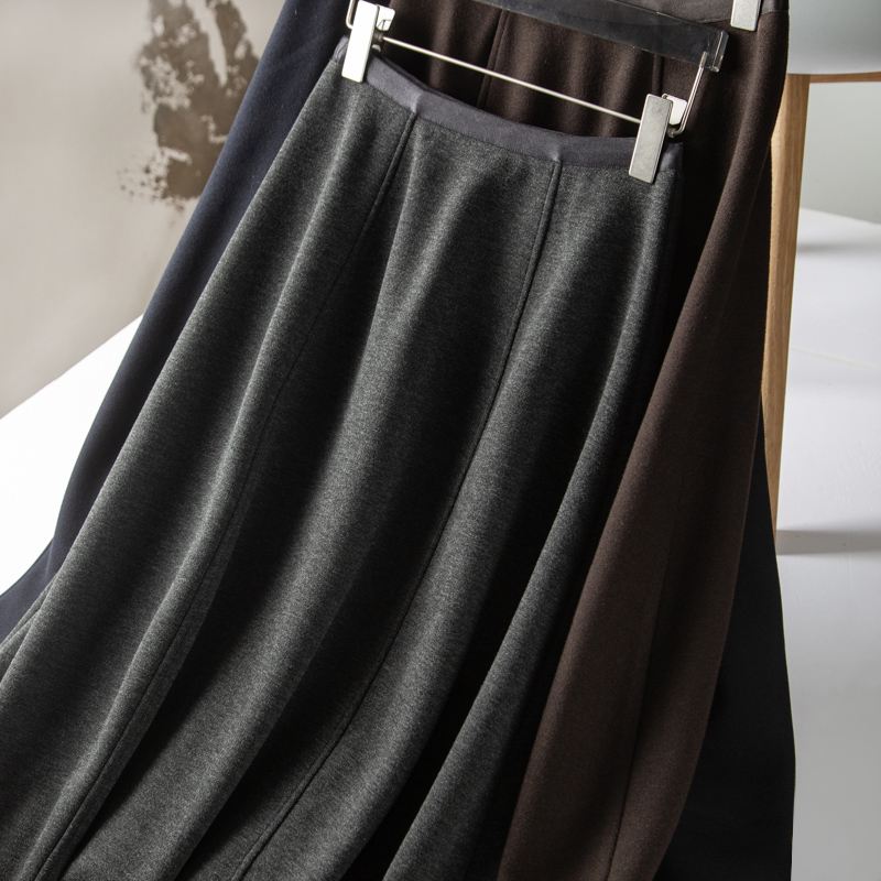 真丝羊毛混纺毛呢A字半身裙女冬
