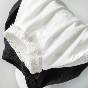 宽松上衣女 衬衫 外贸单精致半高领天丝 棉浪漫立体花边领翻领长袖