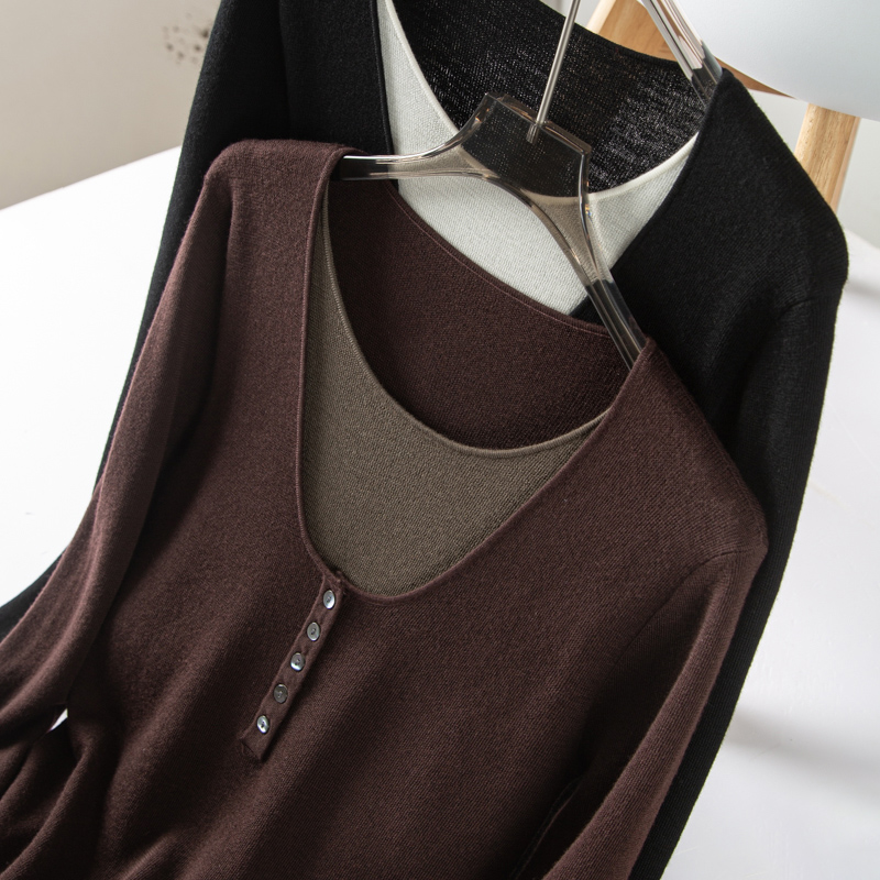 假两件撞色拼接羊毛针织衫毛衣女