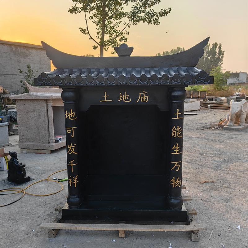石雕土地公婆庙土地庙户外石头青石土地爷山神门官神像神位小庙房