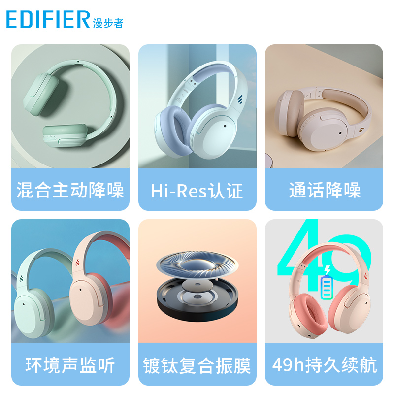 EDIFIER/漫步者W820NB耳机头戴式无线蓝牙耳机主动降噪运动