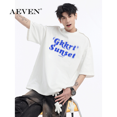 潮重磅美式街头复古小众印花体恤