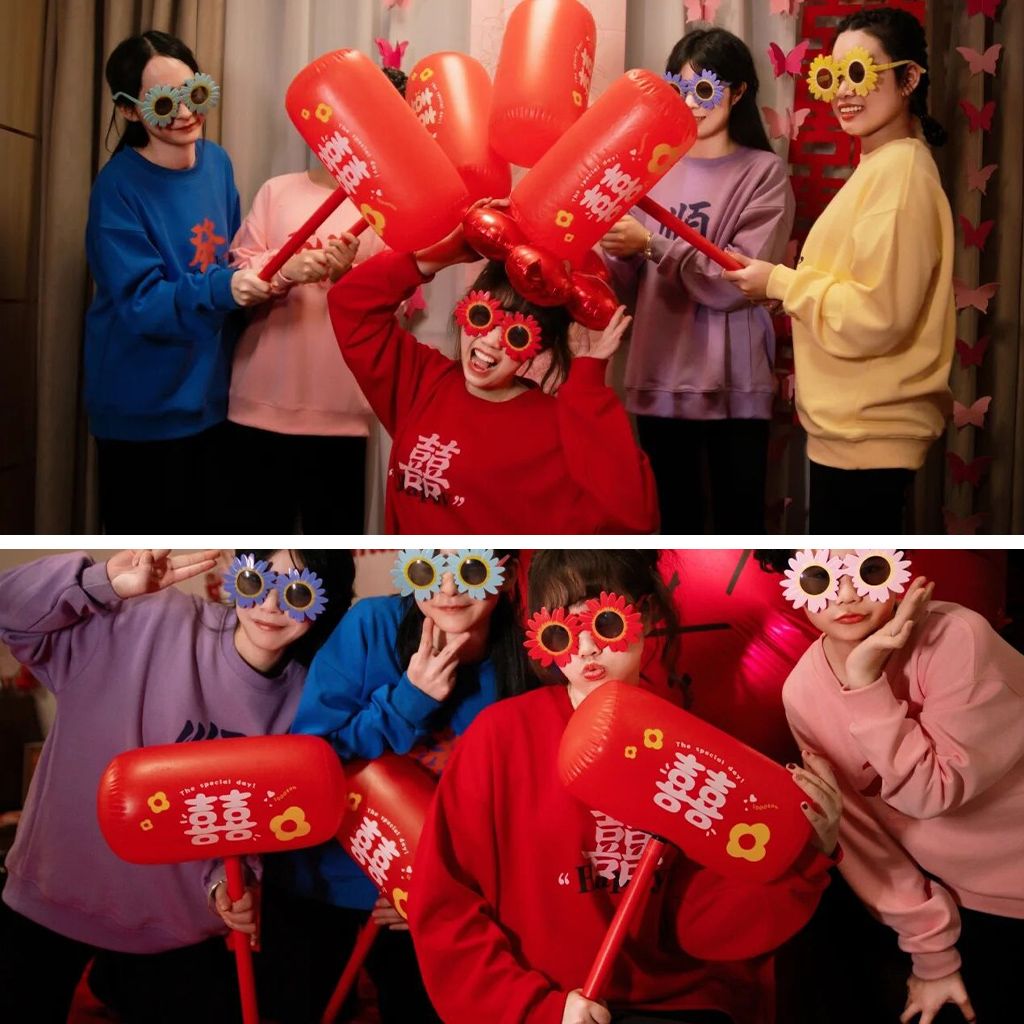 结婚游戏充气喜字锤子互动惩罚千吨锤吹气加厚堵门接亲敲打锤子