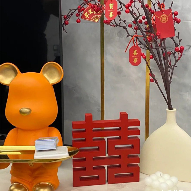 双喜小号木质工艺品床头图片