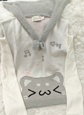 车日时 猫咪毛衣露肩海军领上衣亚萌裙裤设计感秋冬修身