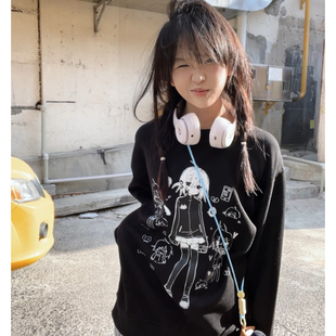 车日时 超多小宅原创设计圆领卫衣加绒百搭可爱二次元印花上衣
