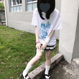 车日时 cherish宽松亚比蝴蝶日系二次元软妹印花T恤上衣女